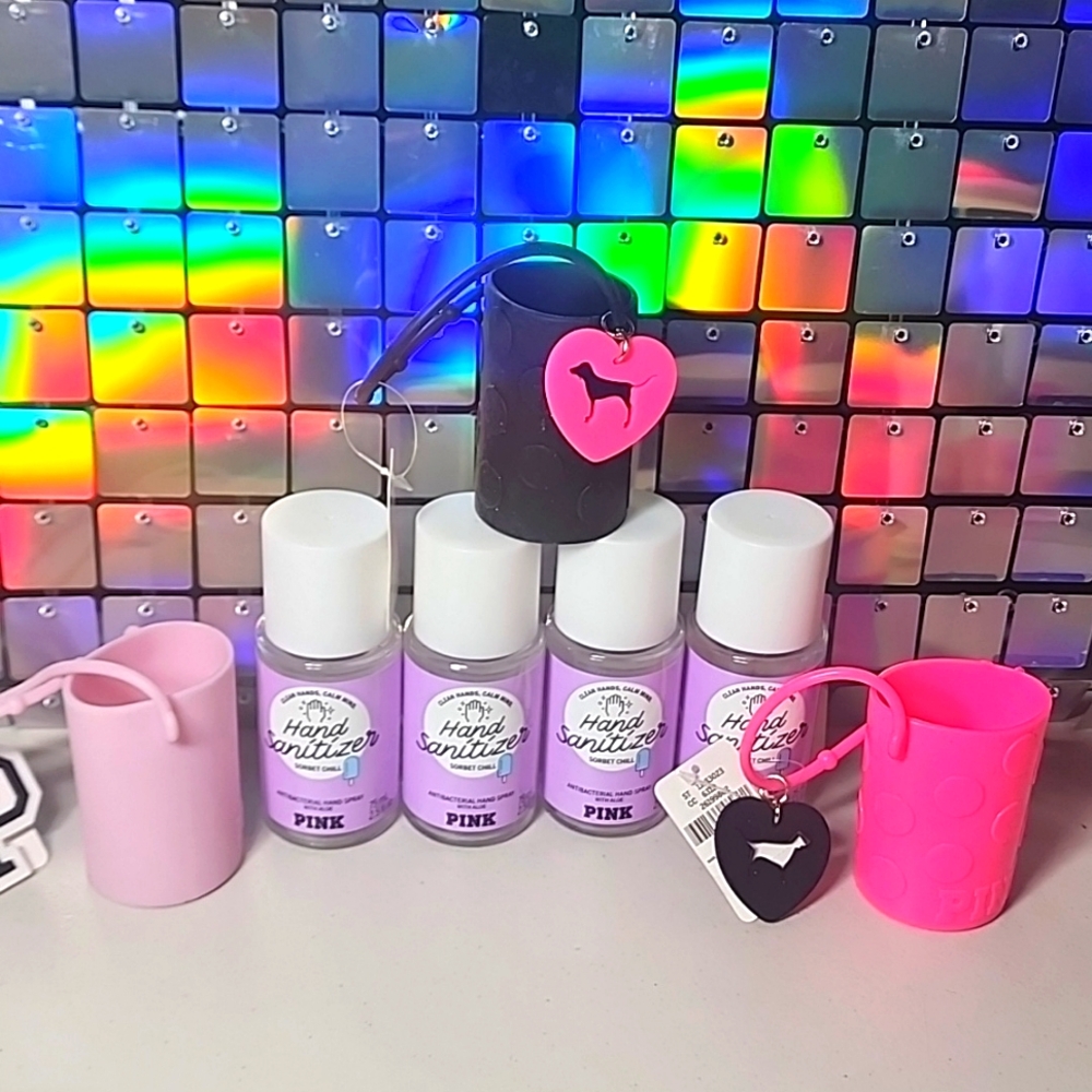 2 Victoria’s Secret PINK Sorbet Chill 2.5 FLoz Hand Sanitzer & 2 Cozies …